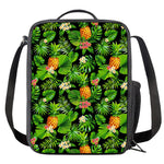 Black Hawaiian Pineapple Pattern Print Crossbody Lunch Bag