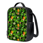 Black Hawaiian Pineapple Pattern Print Crossbody Lunch Bag