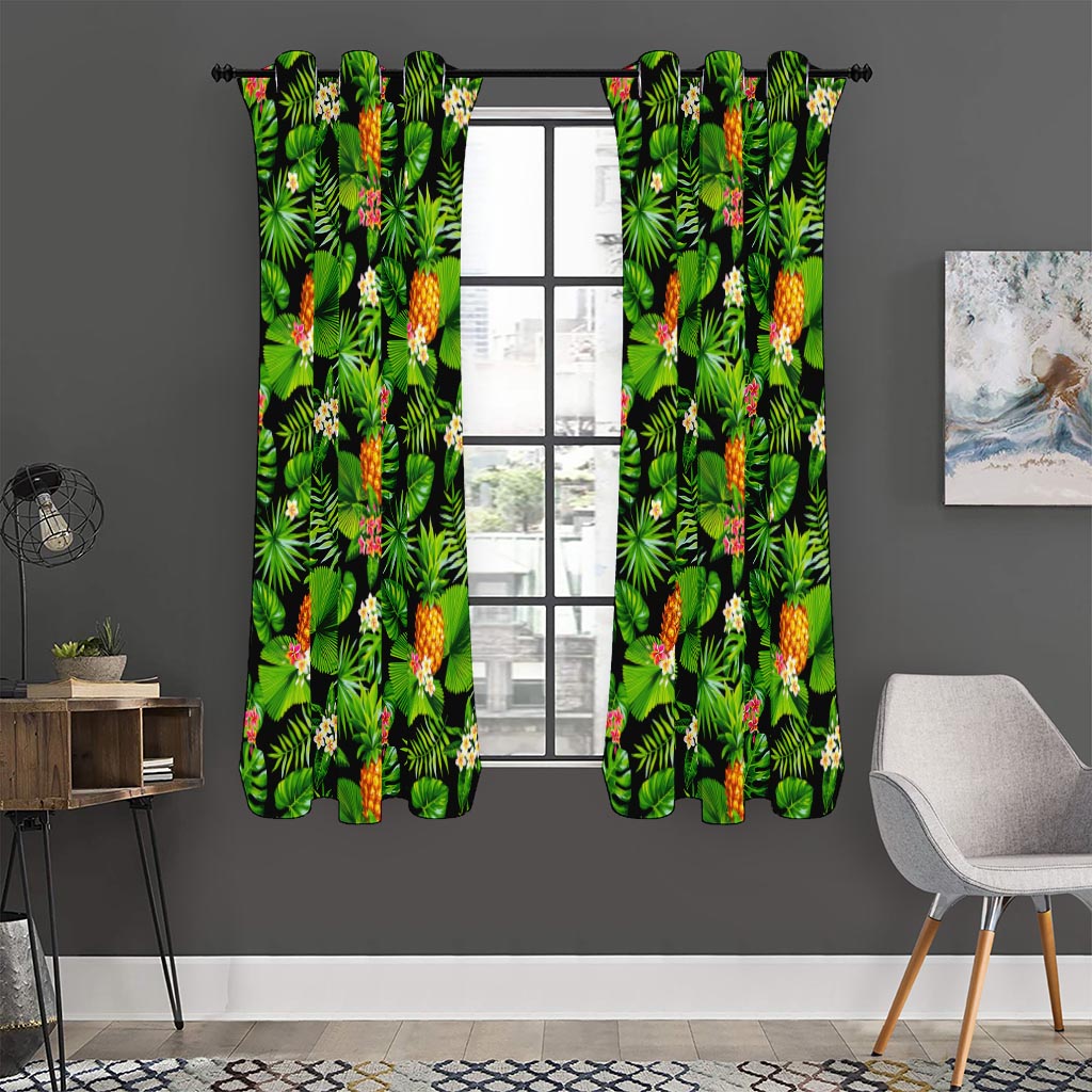 Black Hawaiian Pineapple Pattern Print Curtain