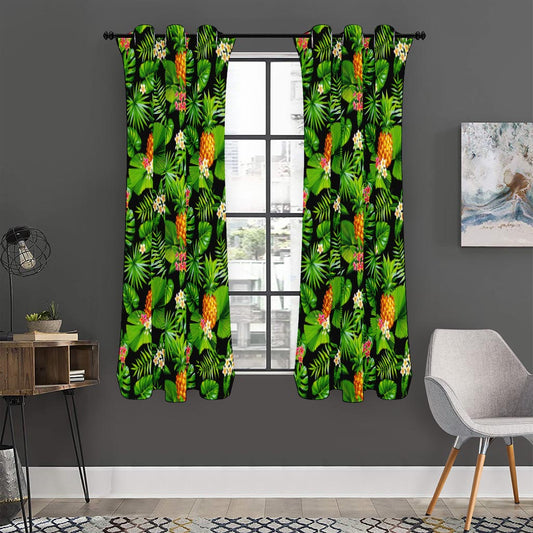 Black Hawaiian Pineapple Pattern Print Curtain
