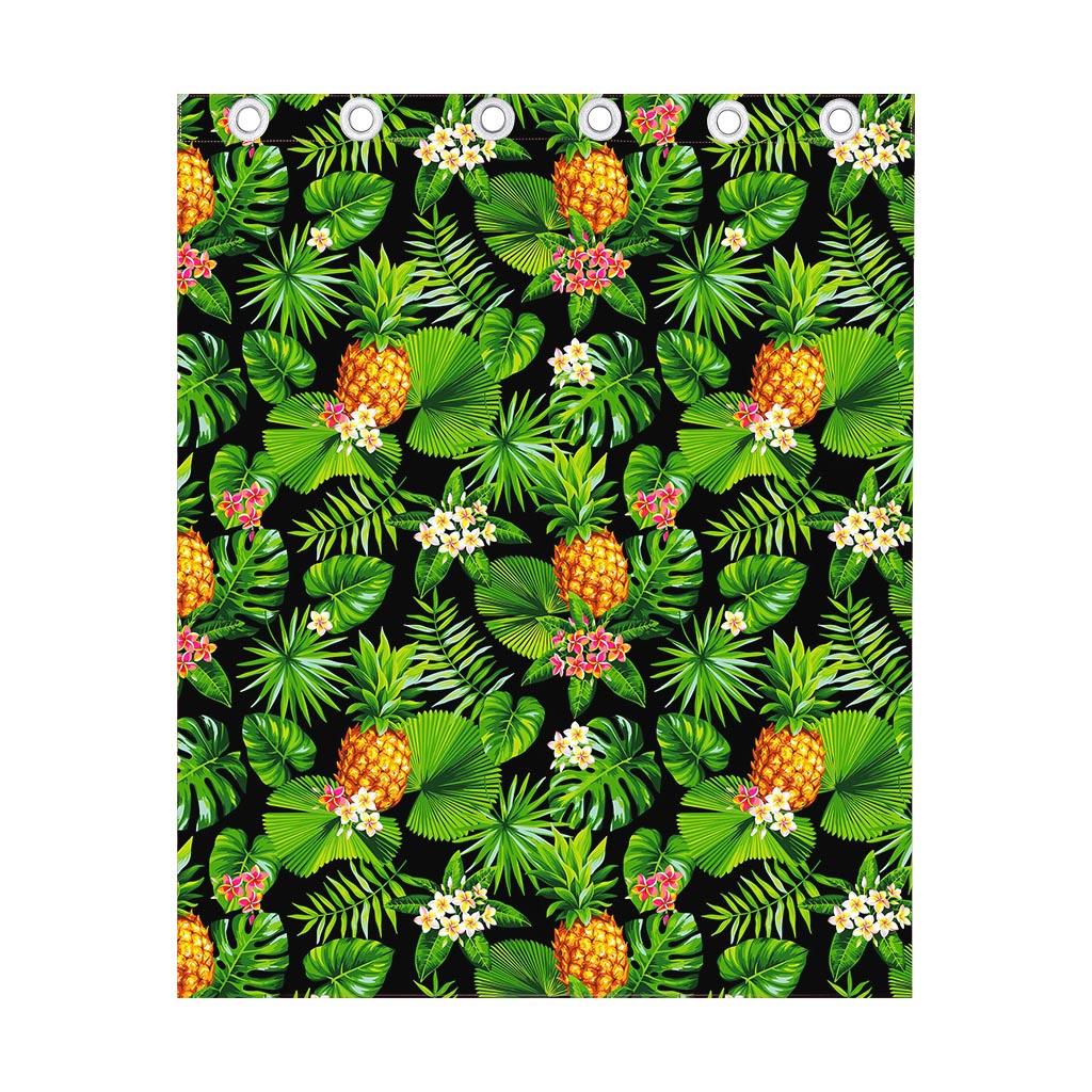 Black Hawaiian Pineapple Pattern Print Curtain