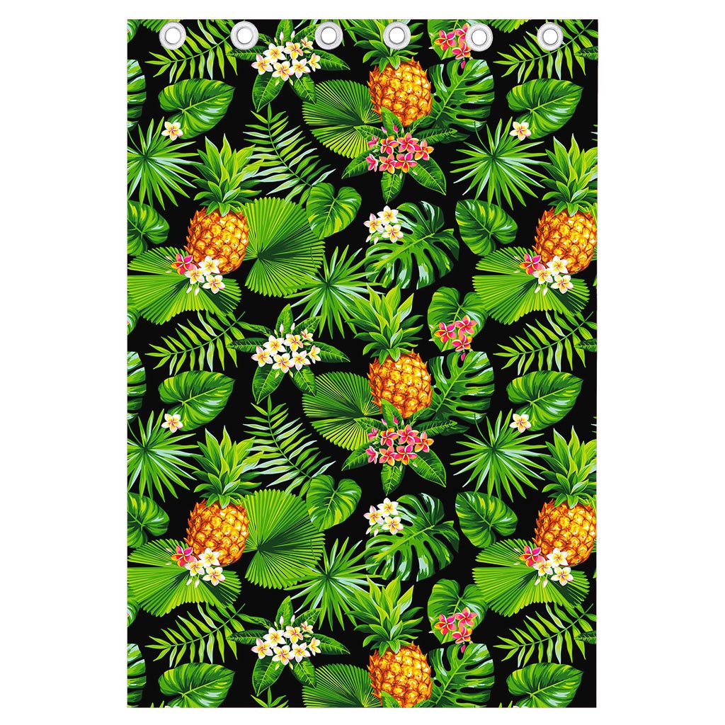 Black Hawaiian Pineapple Pattern Print Curtain