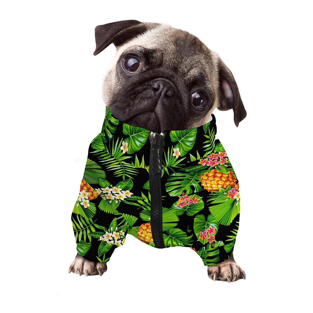 Black Hawaiian Pineapple Pattern Print Dog Zip Up Jacket