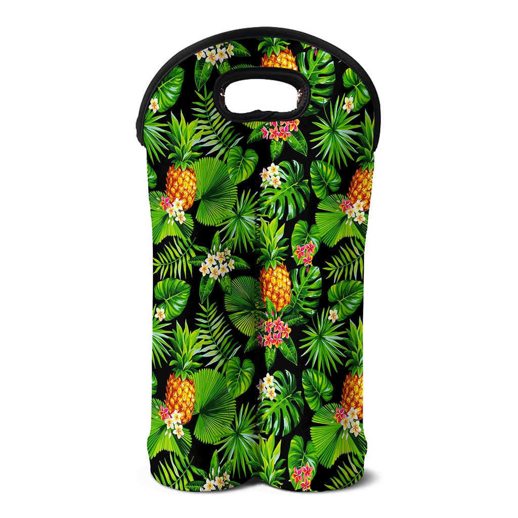 Black Hawaiian Pineapple Pattern Print Double Neoprene Wine Tote