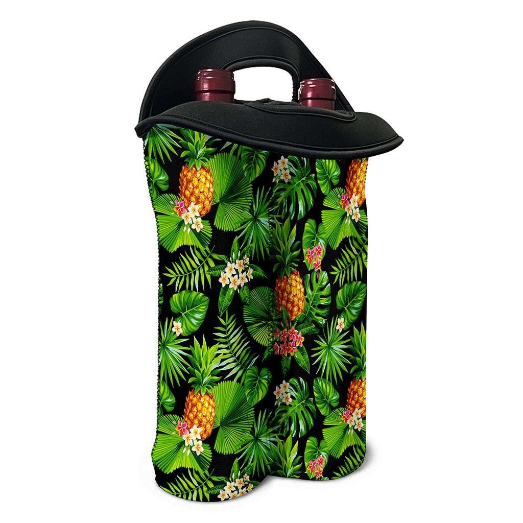 Black Hawaiian Pineapple Pattern Print Double Neoprene Wine Tote