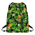 Black Hawaiian Pineapple Pattern Print Drawstring Backpack