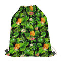 Black Hawaiian Pineapple Pattern Print Drawstring Bag