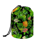 Black Hawaiian Pineapple Pattern Print Drawstring Makeup Bag