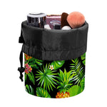 Black Hawaiian Pineapple Pattern Print Drawstring Makeup Bag