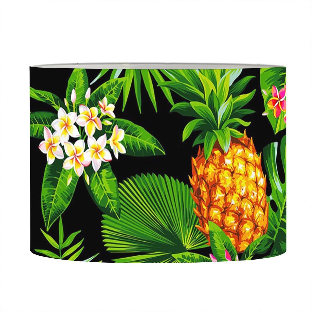 Black Hawaiian Pineapple Pattern Print Drum Lamp Shade