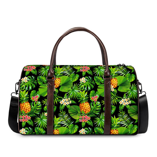 Black Hawaiian Pineapple Pattern Print Duffle Bag