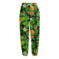 Black Hawaiian Pineapple Pattern Print Fleece Lined Knit Pants