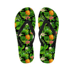 Black Hawaiian Pineapple Pattern Print Flip Flops