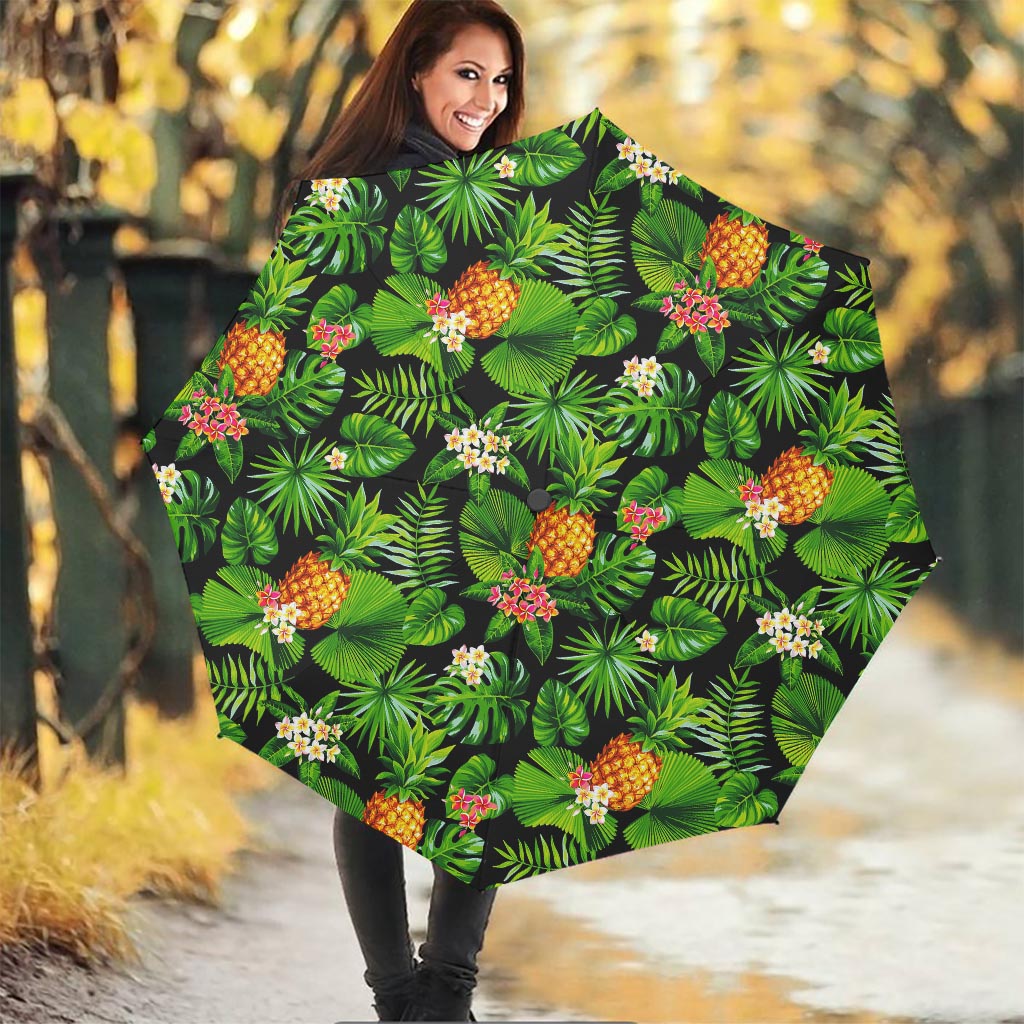 Black Hawaiian Pineapple Pattern Print Foldable Umbrella