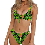 Black Hawaiian Pineapple Pattern Print Front Bow Tie Bikini