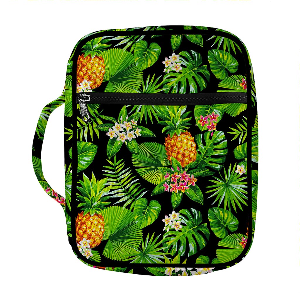 Black Hawaiian Pineapple Pattern Print Front Pocket Bible Bag