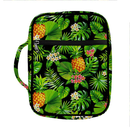 Black Hawaiian Pineapple Pattern Print Front Pocket Bible Bag