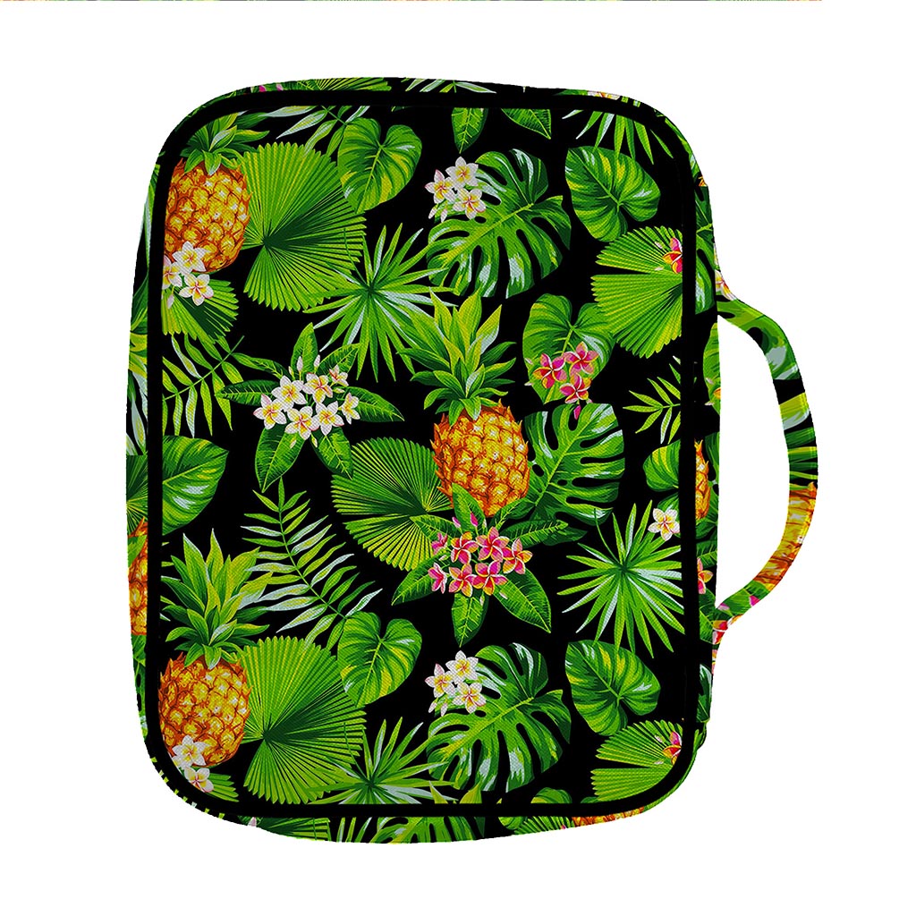 Black Hawaiian Pineapple Pattern Print Front Pocket Bible Bag