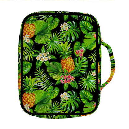 Black Hawaiian Pineapple Pattern Print Front Pocket Bible Bag