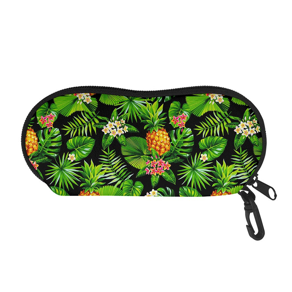 Black Hawaiian Pineapple Pattern Print Glasses Case