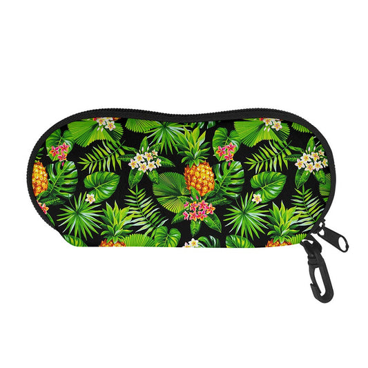 Black Hawaiian Pineapple Pattern Print Glasses Case