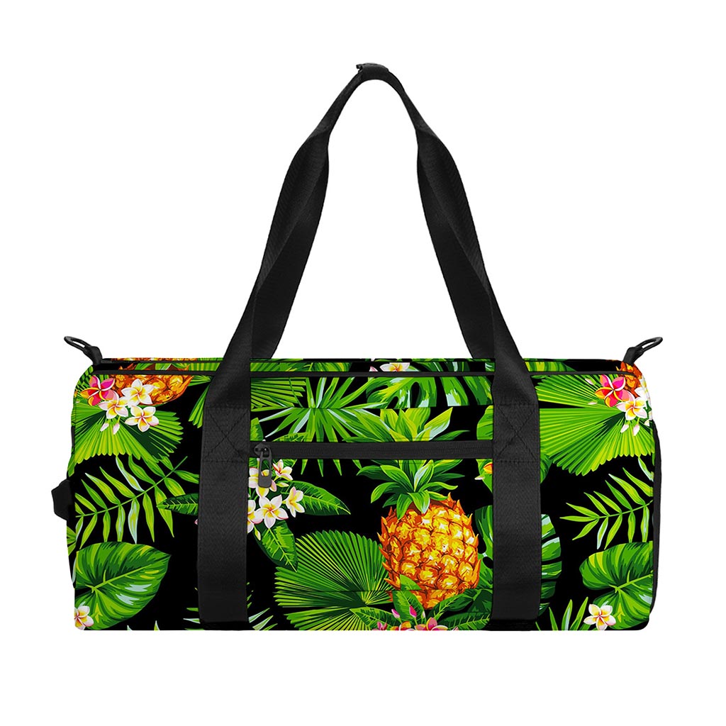 Black Hawaiian Pineapple Pattern Print Gym Bag