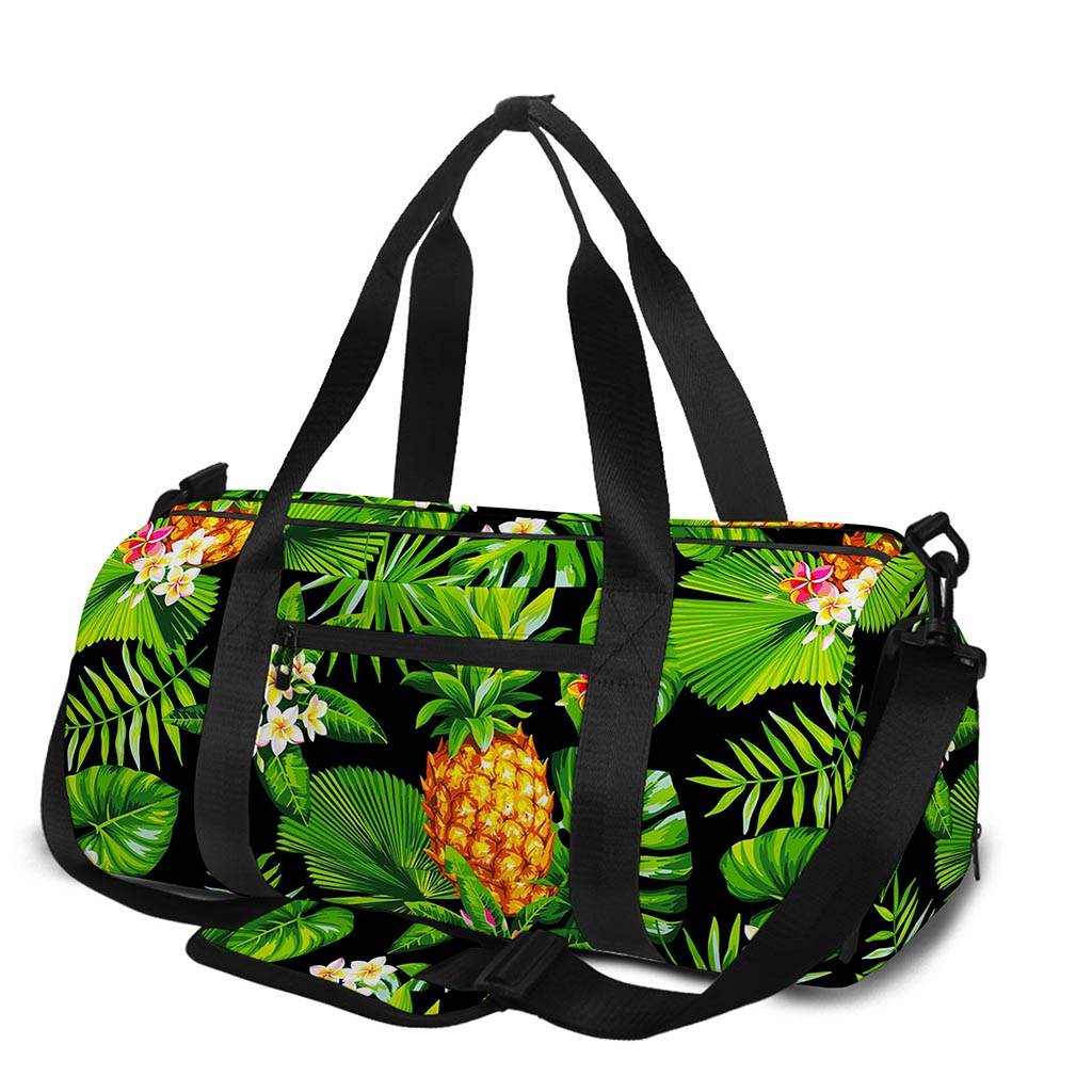 Black Hawaiian Pineapple Pattern Print Gym Bag