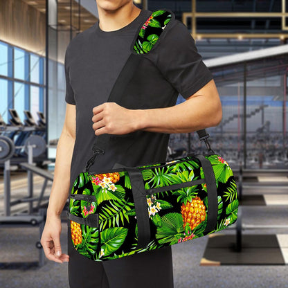 Black Hawaiian Pineapple Pattern Print Gym Bag