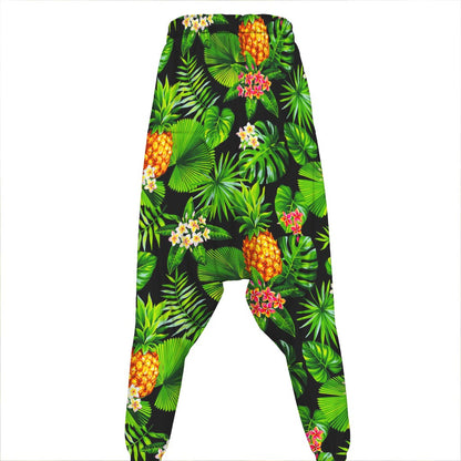 Black Hawaiian Pineapple Pattern Print Hammer Pants