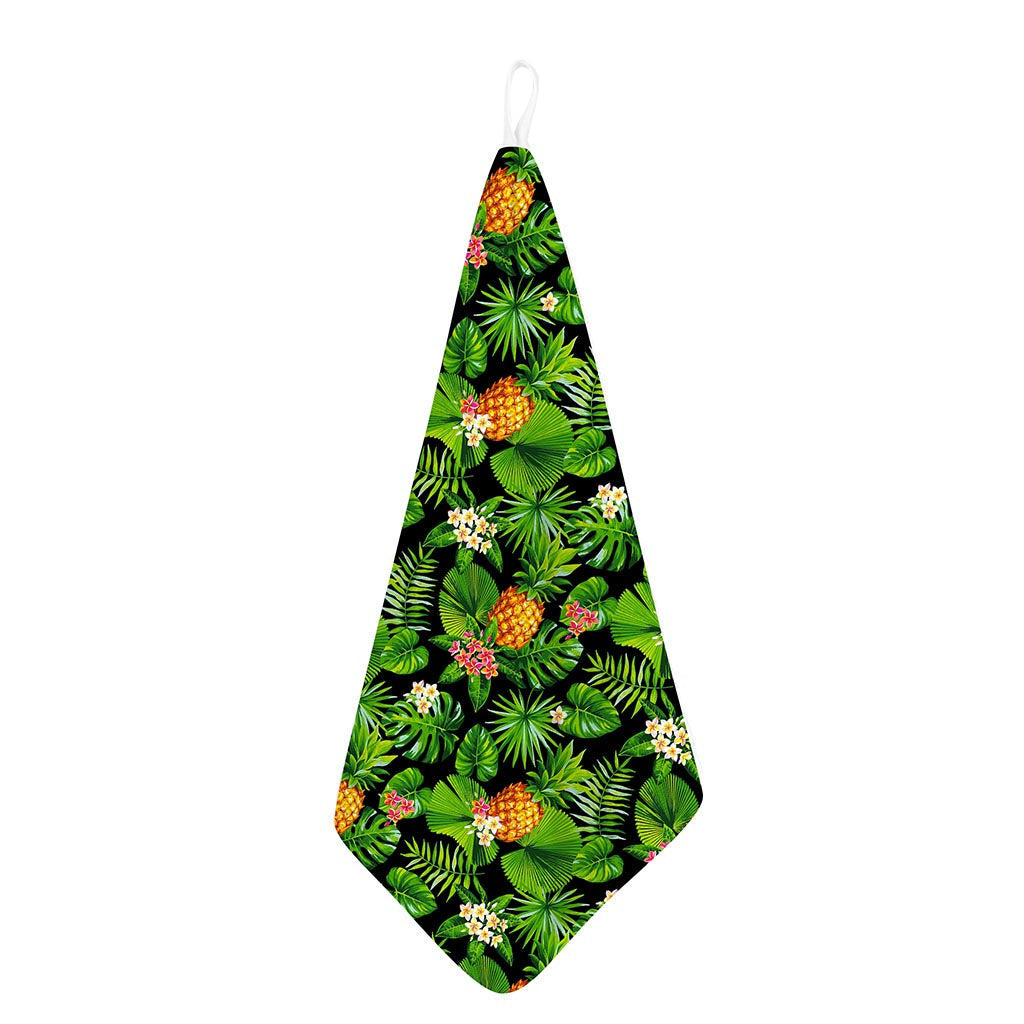 Black Hawaiian Pineapple Pattern Print Hand Towel