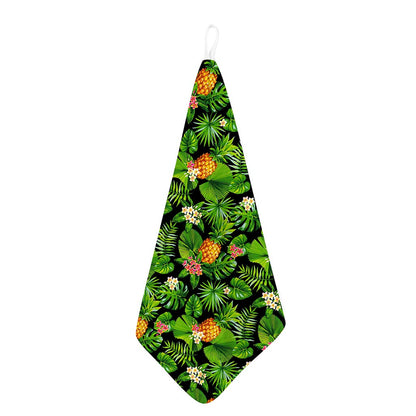Black Hawaiian Pineapple Pattern Print Hand Towel