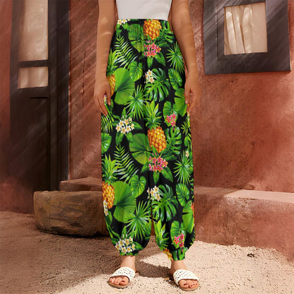Black Hawaiian Pineapple Pattern Print Harem Pants