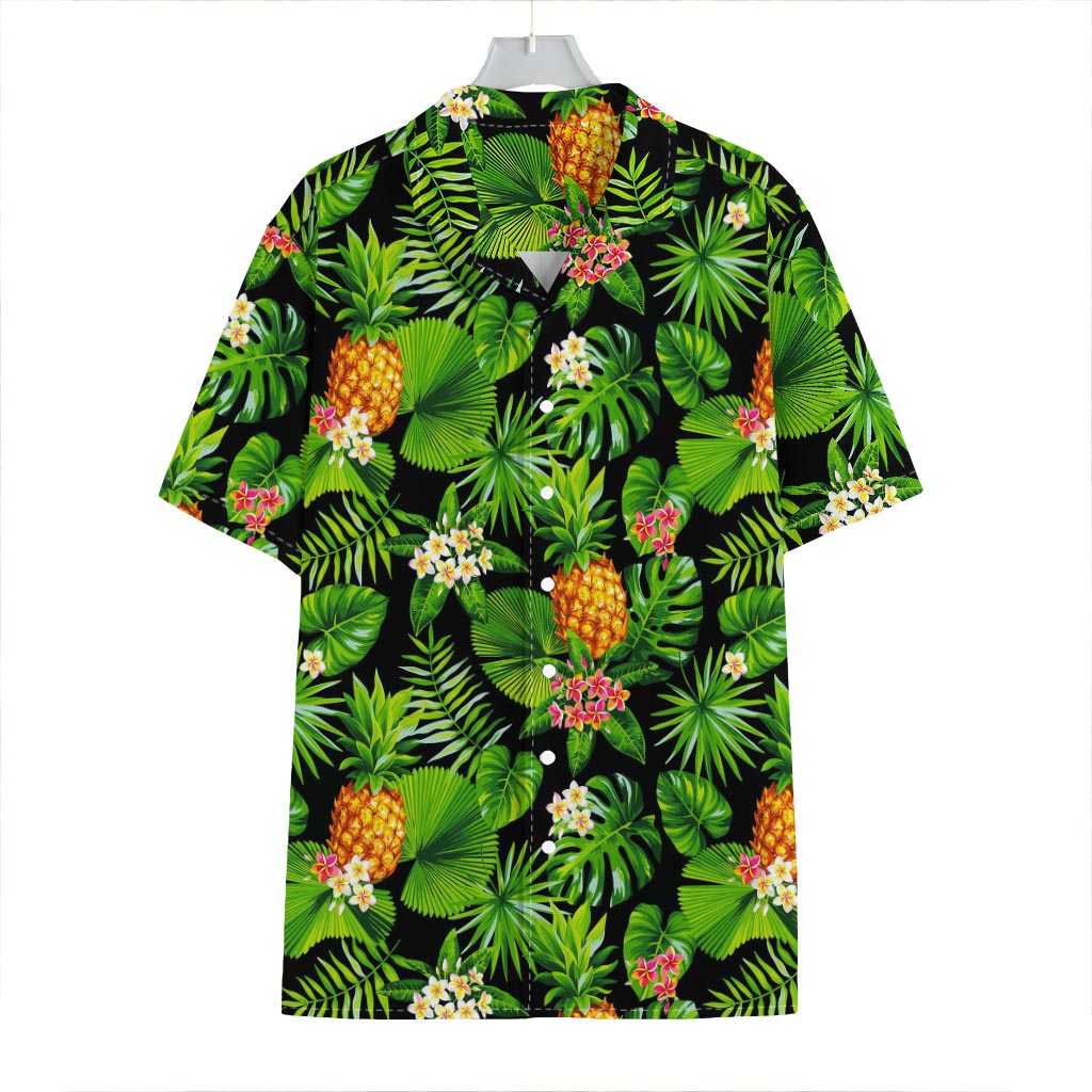 Black Hawaiian Pineapple Pattern Print Hawaiian Shirt