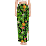 Black Hawaiian Pineapple Pattern Print High Slit Maxi Skirt