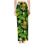 Black Hawaiian Pineapple Pattern Print High Slit Maxi Skirt