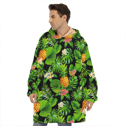 Black Hawaiian Pineapple Pattern Print Hoodie Blanket