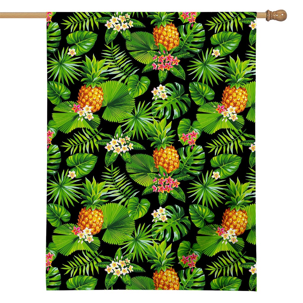 Black Hawaiian Pineapple Pattern Print House Flag
