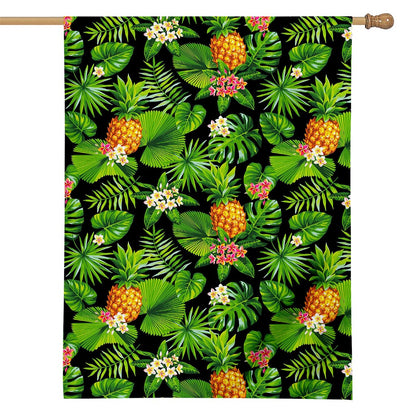 Black Hawaiian Pineapple Pattern Print House Flag