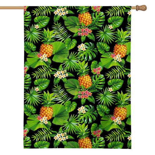 Black Hawaiian Pineapple Pattern Print House Flag