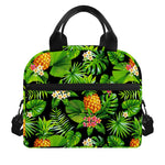 Black Hawaiian Pineapple Pattern Print Insulated Lunch Bag