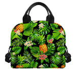 Black Hawaiian Pineapple Pattern Print Insulated Lunch Bag
