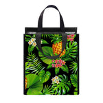 Black Hawaiian Pineapple Pattern Print Insulated Lunch Tote