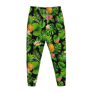 Black Hawaiian Pineapple Pattern Print Jogger Pants