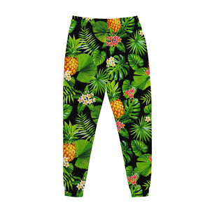 Black Hawaiian Pineapple Pattern Print Jogger Pants