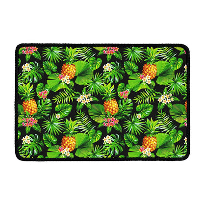 Black Hawaiian Pineapple Pattern Print Kitchen Mat