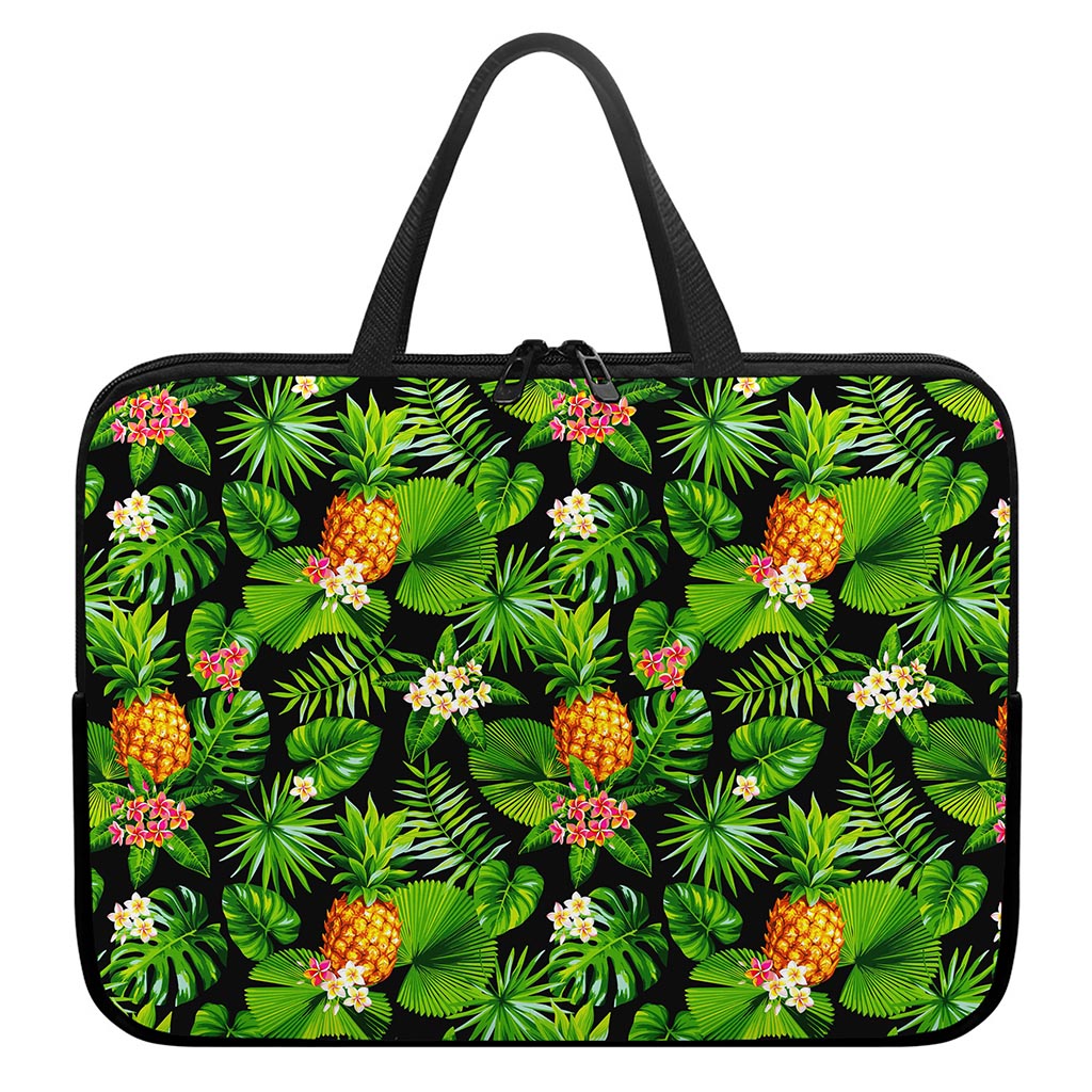 Black Hawaiian Pineapple Pattern Print Laptop Sleeve With Handle