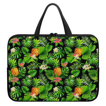 Black Hawaiian Pineapple Pattern Print Laptop Sleeve With Handle