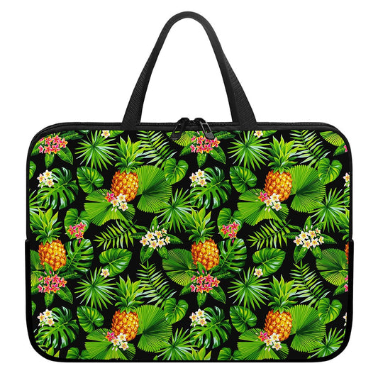 Black Hawaiian Pineapple Pattern Print Laptop Sleeve With Handle