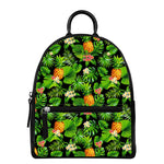 Black Hawaiian Pineapple Pattern Print Leather Backpack