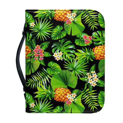 Black Hawaiian Pineapple Pattern Print Leather Bible Cover